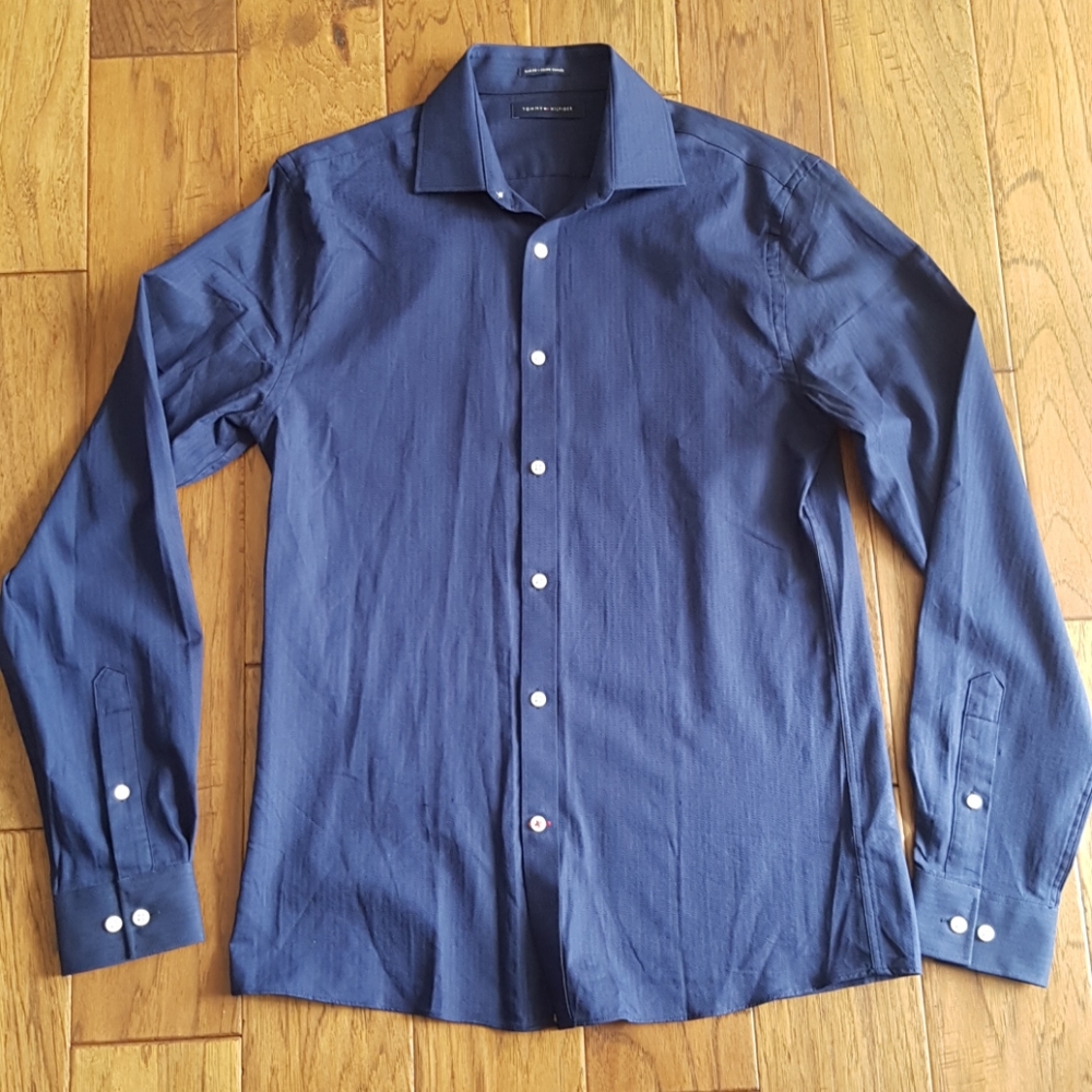 Tommy Hilfiger Men's Slim Fit Navy Dress Shirt